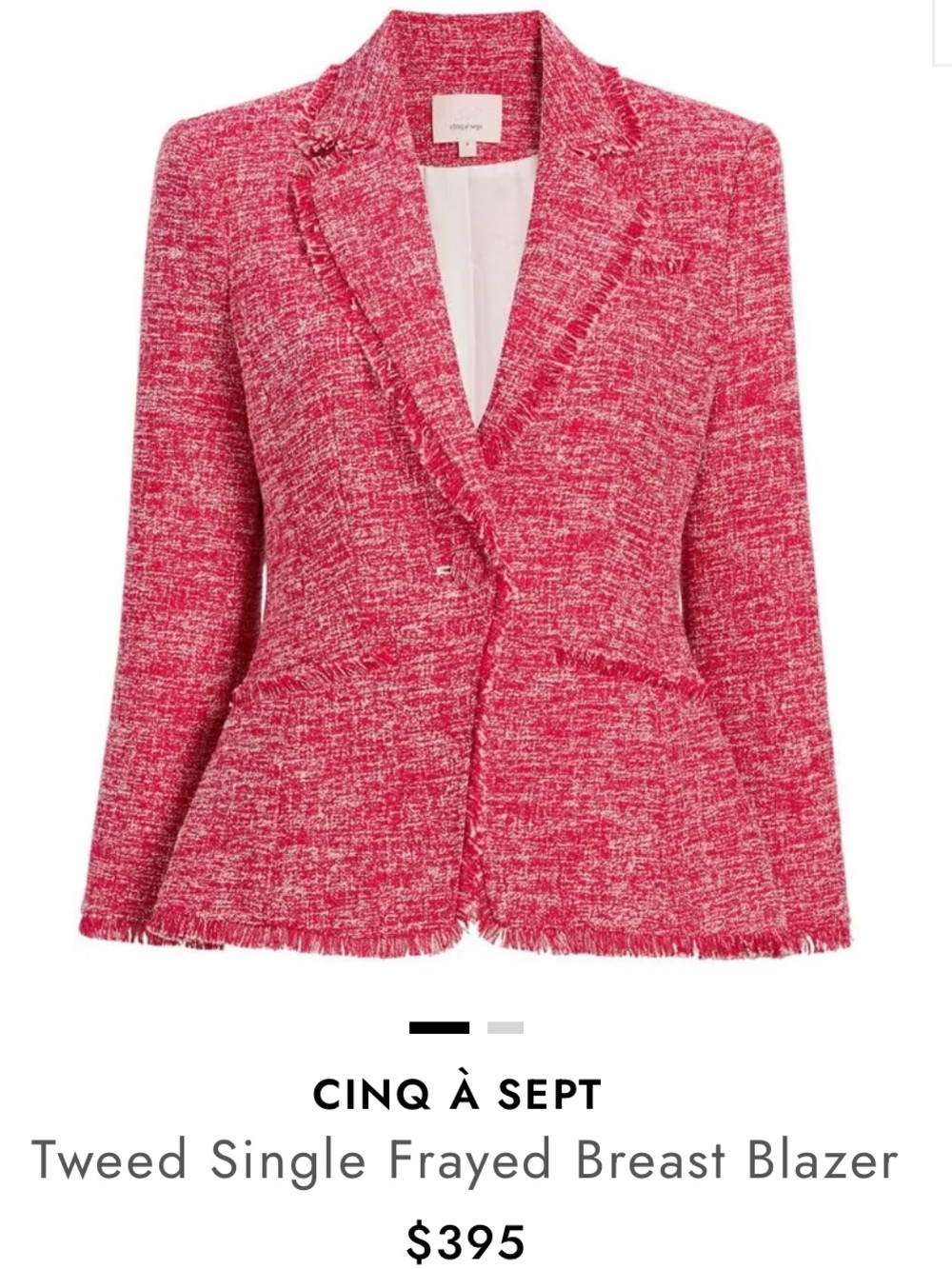 Cinq à Sept Red Tweed Frayed Fringe Blazer Jacket Pockets Sz 8